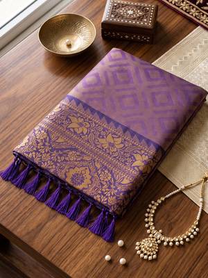 purple woven designer ethnic silk blend saree for traditional looks 4
