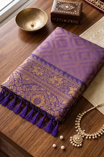 purple woven designer ethnic silk blend saree for traditional looks