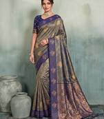 grey woven designer ethnic silk blend saree for traditional looks