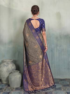 grey woven designer ethnic silk blend saree for traditional looks 2