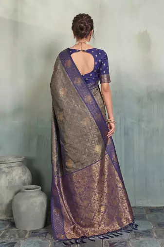 grey woven designer ethnic silk blend saree for traditional looks
