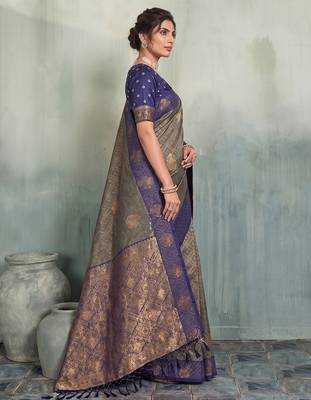 grey woven designer ethnic silk blend saree for traditional looks 3