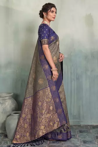 grey woven designer ethnic silk blend saree for traditional looks