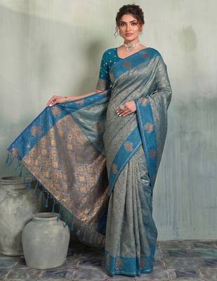 blue woven designer ethnic silk blend saree for traditional looks 1
