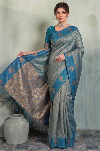 blue woven designer ethnic silk blend saree for traditional looks