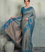 blue woven designer ethnic silk blend saree for traditional looks