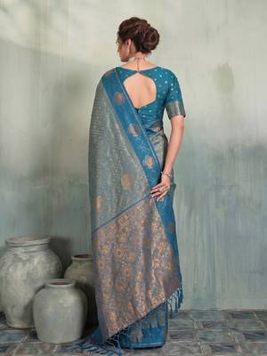 blue woven designer ethnic silk blend saree for traditional looks 2