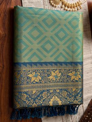 blue woven designer ethnic silk blend saree for traditional looks 4