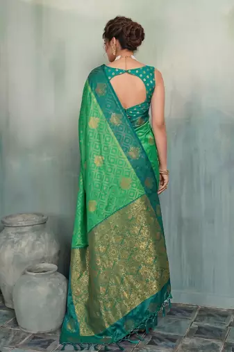 green woven designer ethnic silk blend saree for traditional looks