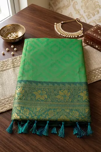 green woven designer ethnic silk blend saree for traditional looks