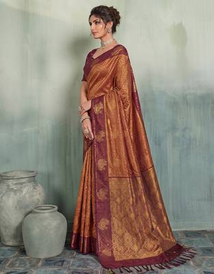 rust woven designer ethnic silk blend saree for traditional looks 1