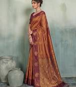 rust woven designer ethnic silk blend saree for traditional looks