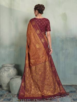 rust woven designer ethnic silk blend saree for traditional looks 2