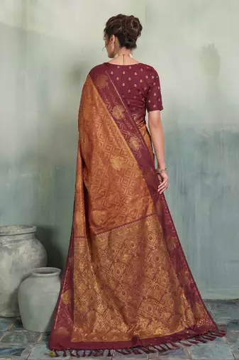 rust woven designer ethnic silk blend saree for traditional looks