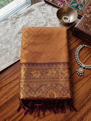 rust woven designer ethnic silk blend saree for traditional looks 4