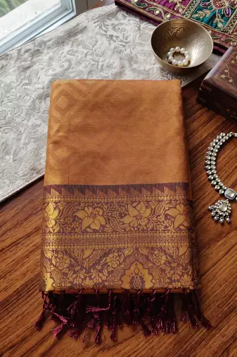 rust woven designer ethnic silk blend saree for traditional looks