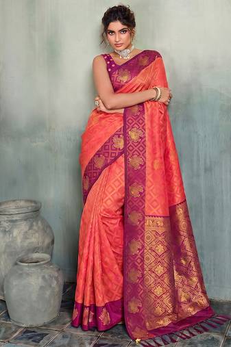 magenta woven designer ethnic silk blend saree for traditional looks