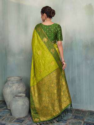 olive woven designer ethnic silk blend saree for traditional looks 2