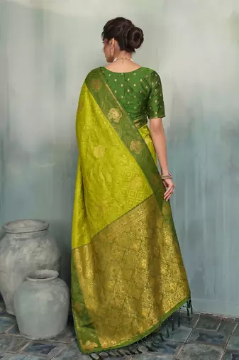olive woven designer ethnic silk blend saree for traditional looks