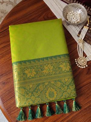 olive woven designer ethnic silk blend saree for traditional looks 4