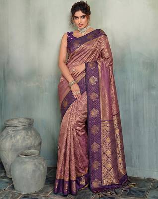 brown woven designer ethnic silk blend saree for traditional looks 1