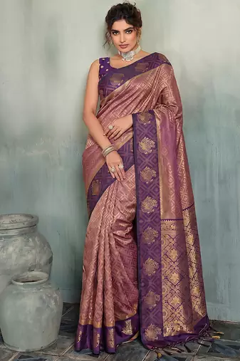 brown woven designer ethnic silk blend saree for traditional looks