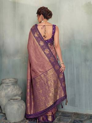 brown woven designer ethnic silk blend saree for traditional looks 2