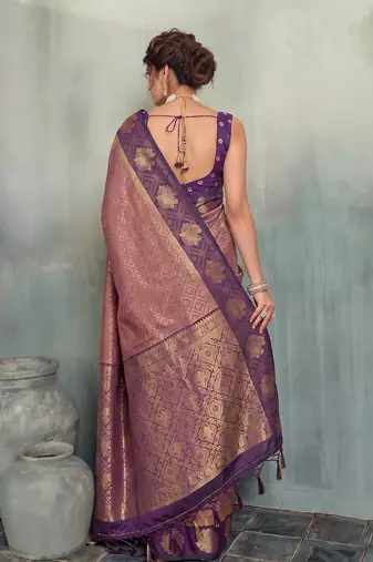 brown woven designer ethnic silk blend saree for traditional looks