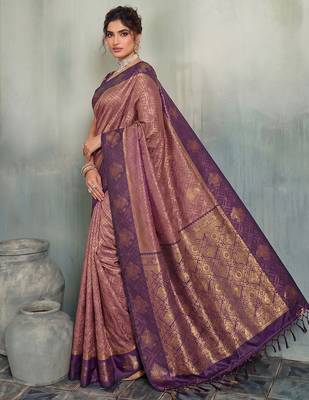 brown woven designer ethnic silk blend saree for traditional looks 3