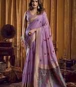 purple woven katha designer khadi cotton blend fabric graceful festive special saree