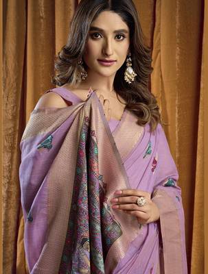 purple woven katha designer khadi cotton blend fabric graceful festive special saree 2