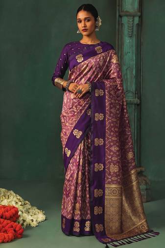 purple silk blend fabric woven designer ethnic partywear saree