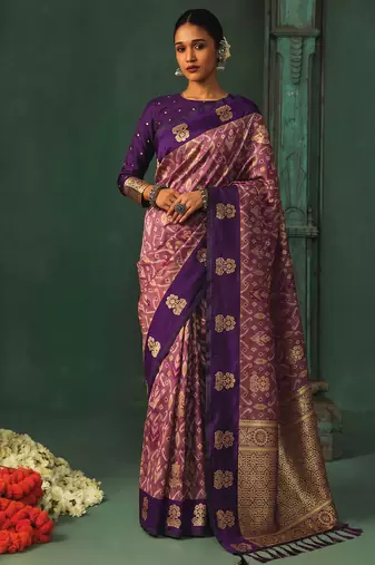 purple silk blend fabric woven designer ethnic partywear saree