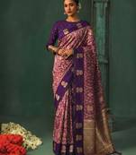 purple silk blend fabric woven designer ethnic partywear saree