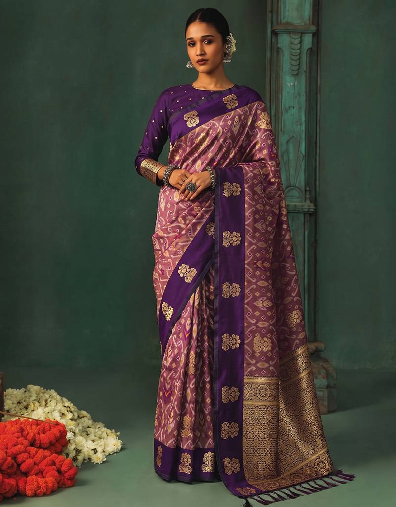 purple silk blend fabric woven designer ethnic partywear saree