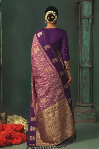 purple silk blend fabric woven designer ethnic partywear saree