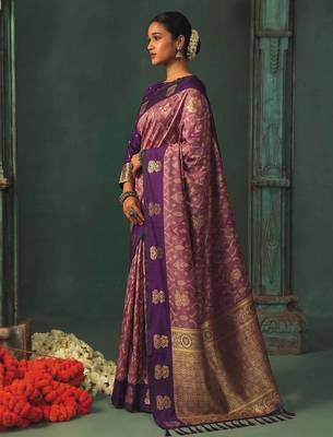 purple silk blend fabric woven designer ethnic partywear saree 3