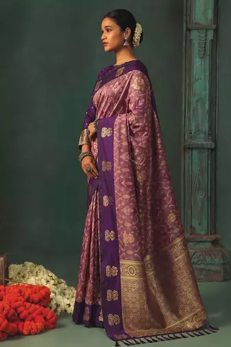 purple silk blend fabric woven designer ethnic partywear saree