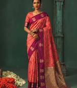 gajri silk blend fabric woven designer ethnic partywear saree