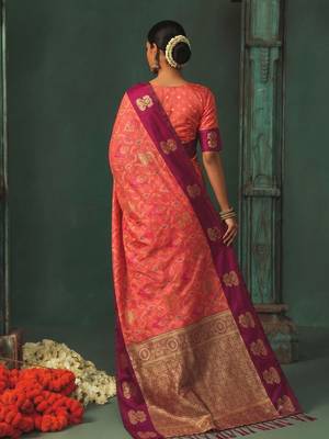 gajri silk blend fabric woven designer ethnic partywear saree 2