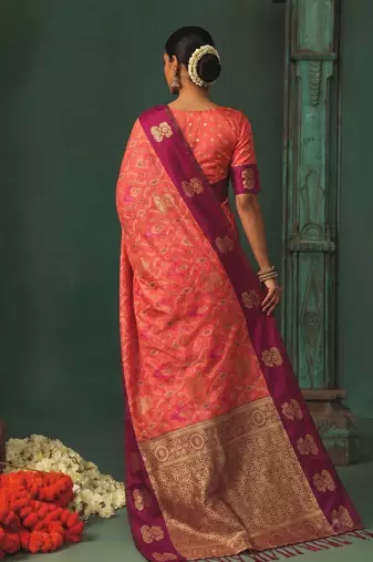 gajri silk blend fabric woven designer ethnic partywear saree