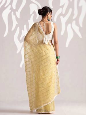 Yellow color smart ready to wear bollywood style chiffon saree for party looks 3