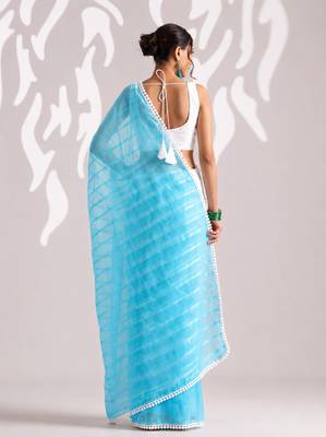 sky blue smart ready to wear bollywood style chiffon saree for party looks 2