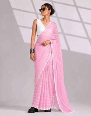 pink smart ready to wear bollywood style chiffon saree for party looks 1