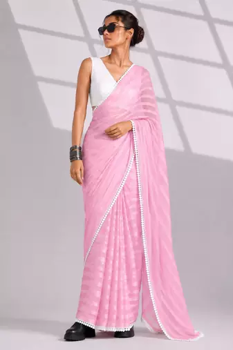 pink smart ready to wear bollywood style chiffon saree for party looks