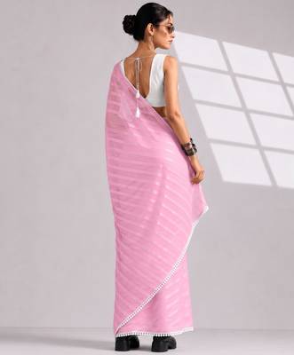 pink smart ready to wear bollywood style chiffon saree for party looks 2