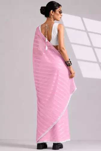 pink smart ready to wear bollywood style chiffon saree for party looks