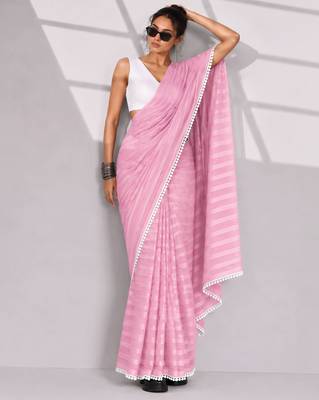 pink smart ready to wear bollywood style chiffon saree for party looks 3