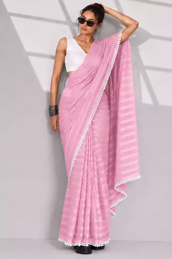 pink smart ready to wear bollywood style chiffon saree for party looks