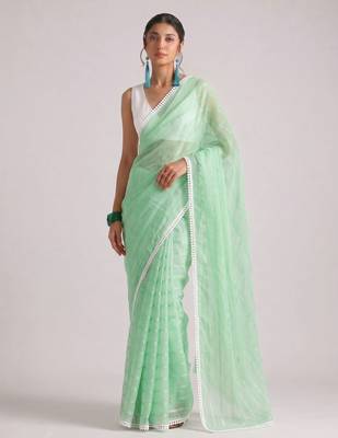green smart ready to wear bollywood style chiffon saree for party looks 1